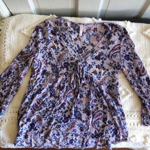 XHILARATION Paisley and Floral Bell Sleeve Top